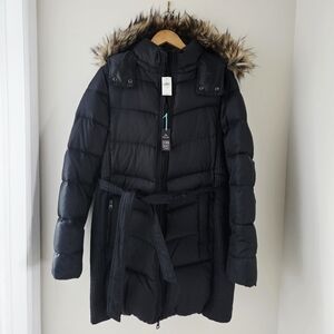 GAP Black Puffer Jacket with Faux Fur Trim